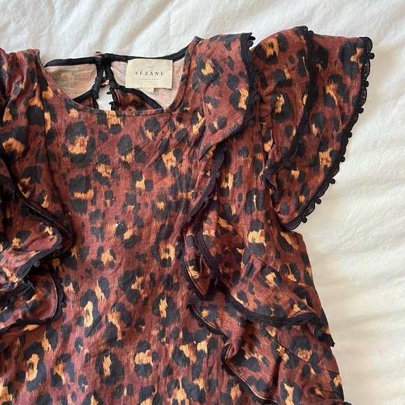 SEZANE Clarita Leopard Ruffle Blouse 36 4 S XS - Picture 9 of 11